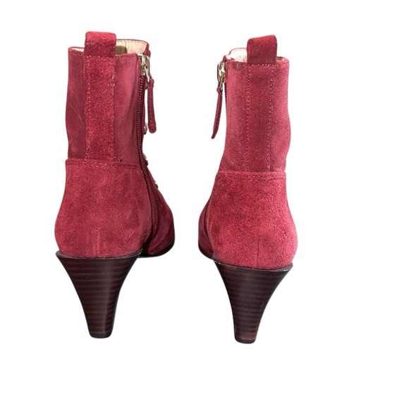 Nine West Wellsworth 7.5 Burgundy Ankle‎ Boots Gold Button Renaissance Old Money - Picture 5 of 10